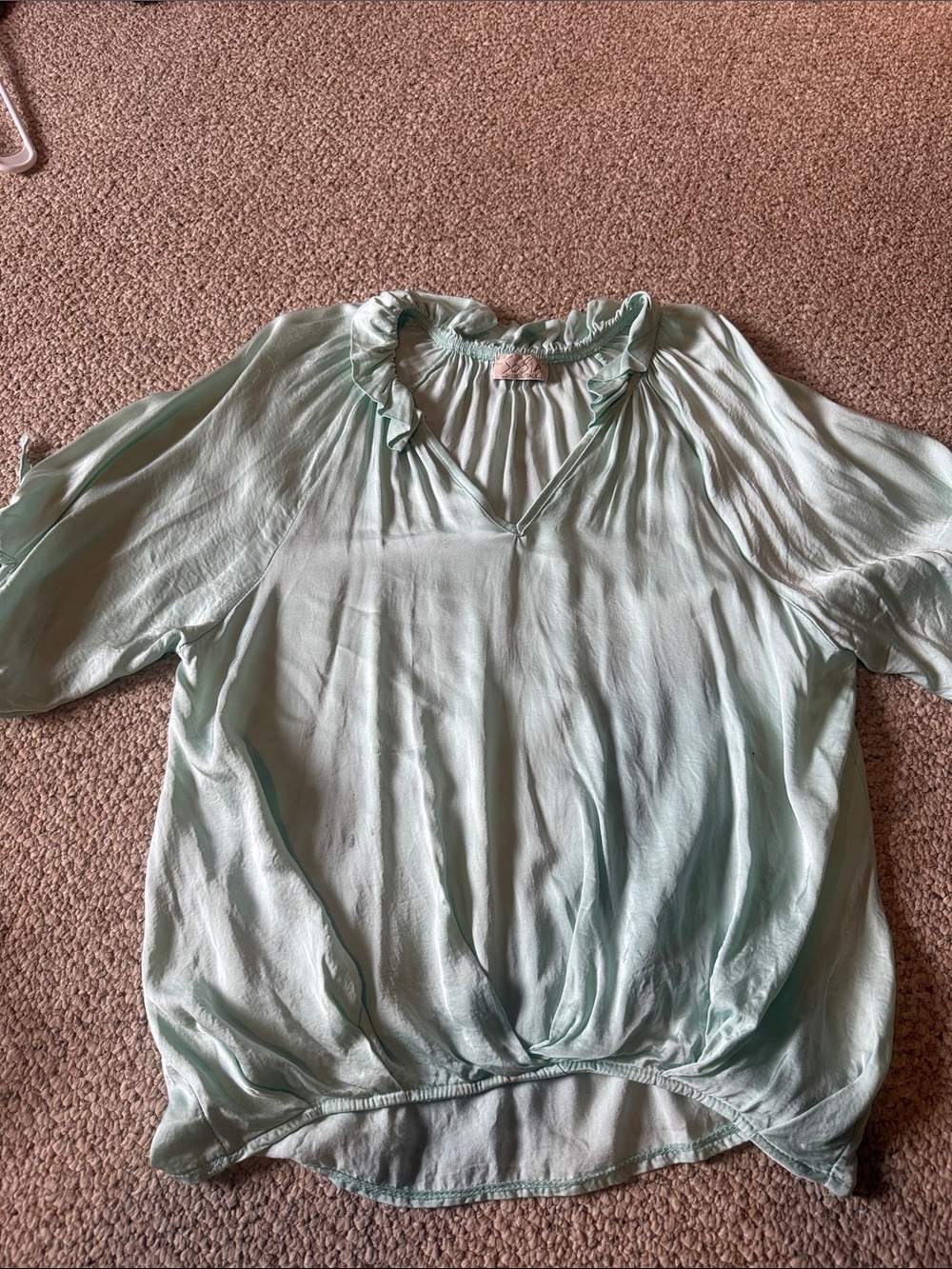 Light Aqua Ruffle-Neck Women's Blouse